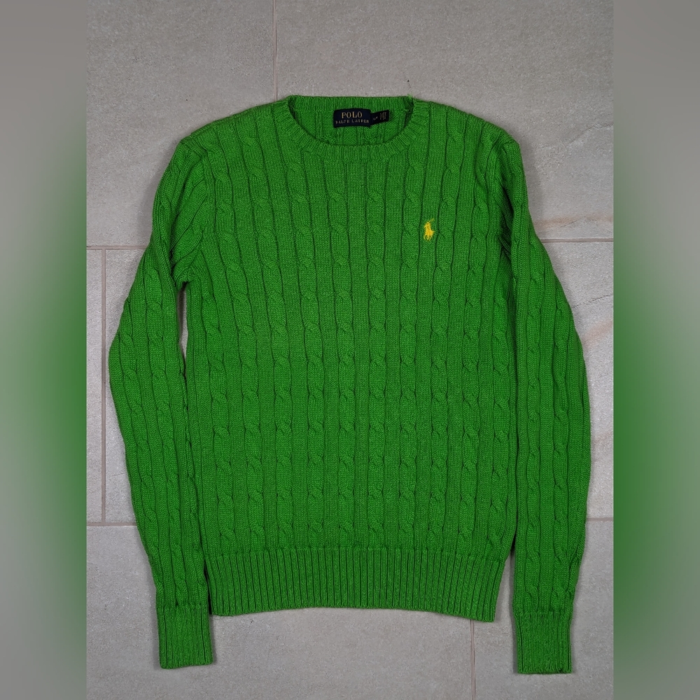 Polo Ralph Lauren Cable Knit Sweater Beautiful Green Color Sz SP 100% Cotton